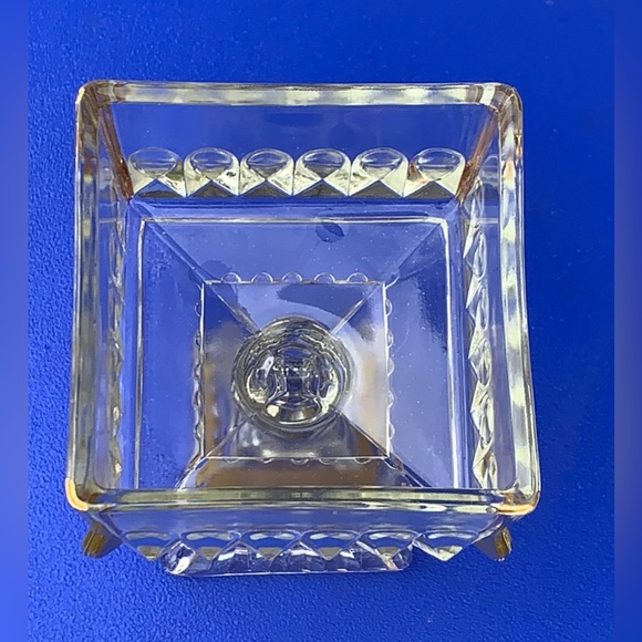 Mid Century Vtg Jeanette Gold Trim Cut Glass Pedestal Wedding Bowl Candy Dish - Picture 7 of 16